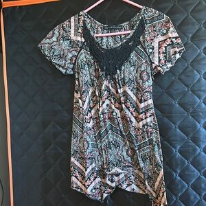 Boho Chic Patterned Top with Lace Detail